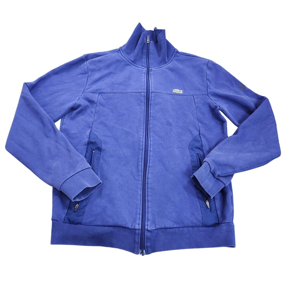 Lacoste Sport Jacket Mens Medium Blue Fleece Full Zip Track Crocodile Logo